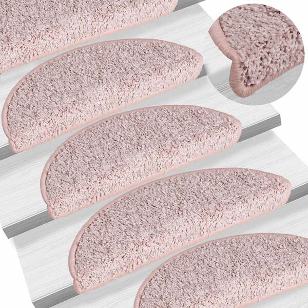 vidaXL Stair Mats 15 pcs 56x17x3 cm Light Pink Half Round