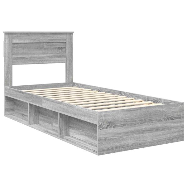 vidaXL Bed Frame Grey Sonoma 100 x 200 cm Solid Pine Wood