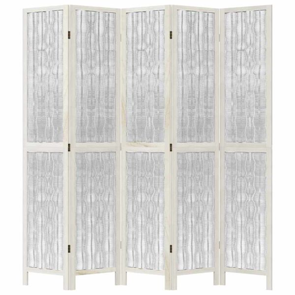 vidaXL Room Divider 5 Panels White Solid Wood Paulownia