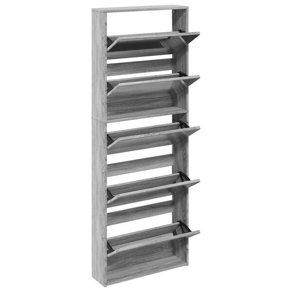 vidaXL Shoe Cabinet with Mirror 5-Layer Grey Sonoma 63x17x169.5 cm