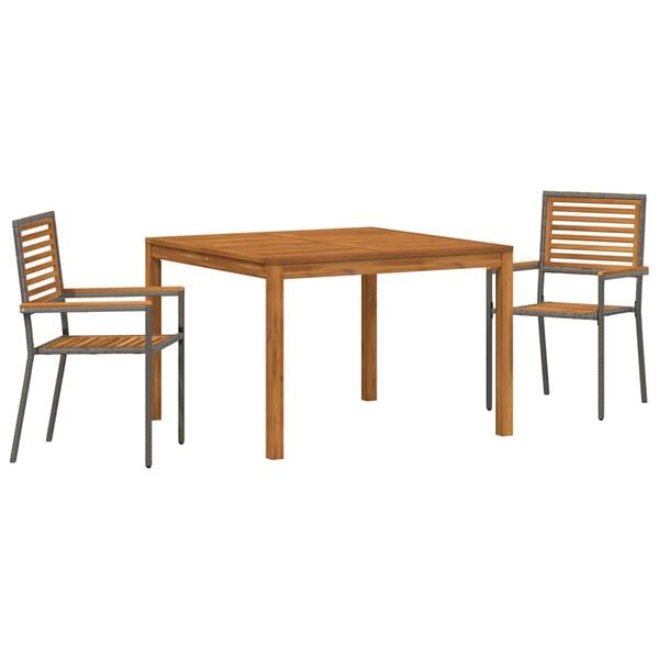 vidaXL Garden Dining Set 3 pcs Grey Poly rattan