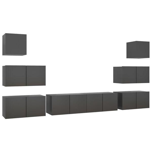 vidaXL 8 Piece TV Cabinet Set Grey Engineered Wood