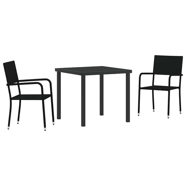 vidaXL Garden Dining Set with Cushion 3 pcs Black Poly Rattan