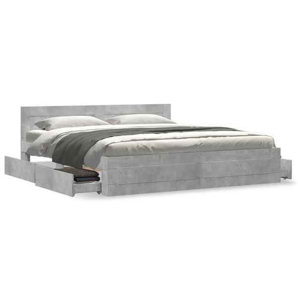 vidaXL Bed Frame with Headboard without Mattress Concrete Grey 180x200 cm Super King