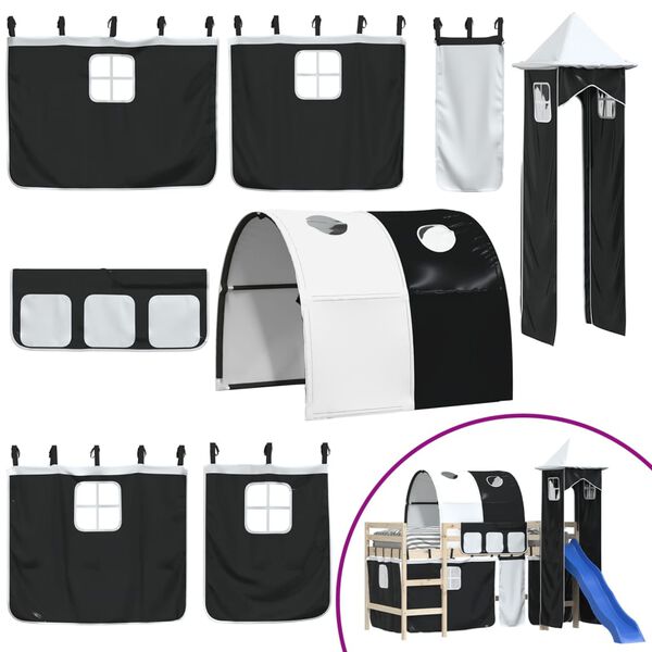 vidaXL Curtains for Loft Bed with Tunnel and Tower White and Black