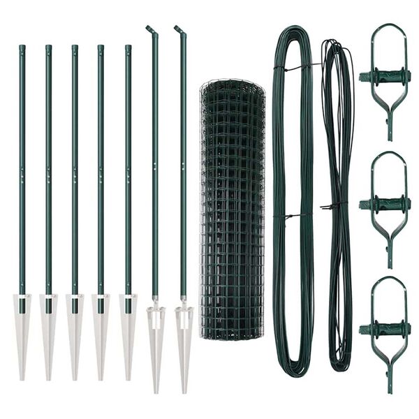 vidaXL Fence with Post Green 1.4 x 10 m Steel and PVC