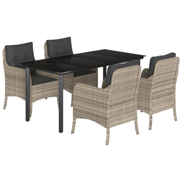 vidaXL 5 Piece Garden Dining Set with Cushions Light Grey Poly Rattan