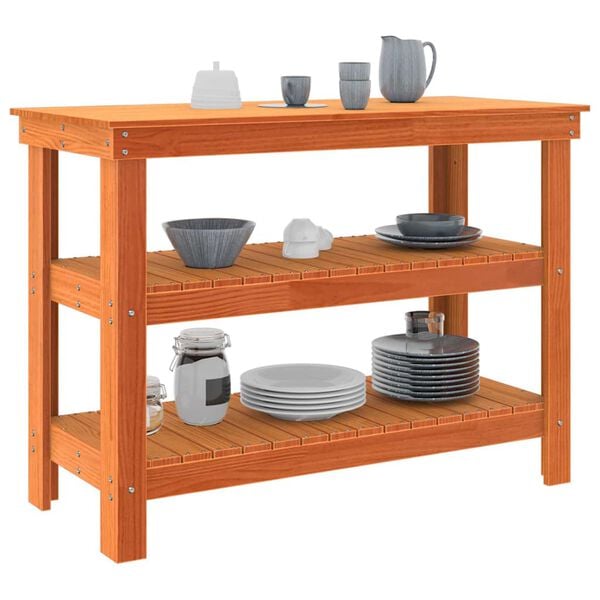 vidaXL Work Bench Wax brown 110.5 x 50 x 80 cm Solid pine wood
