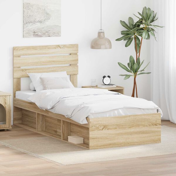 vidaXL Bed Frame with Headboard Sonoma Oak 75 x 190 cm Solid Pine Wood
