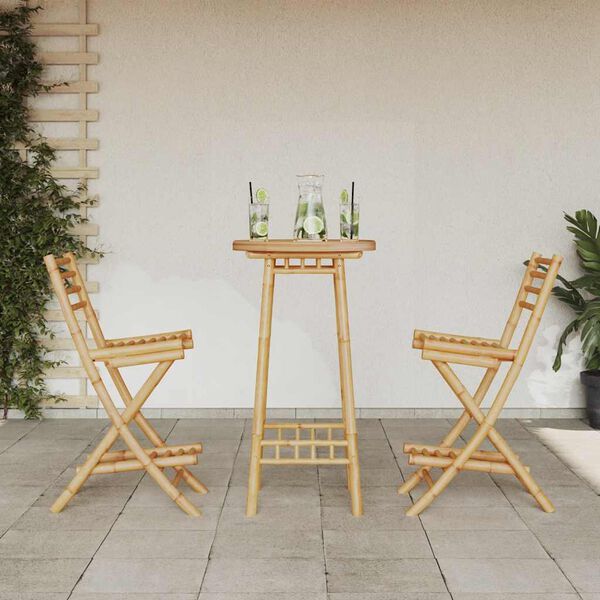 vidaXL 3 Piece Outdoor Bar Set Foldable Bamboo