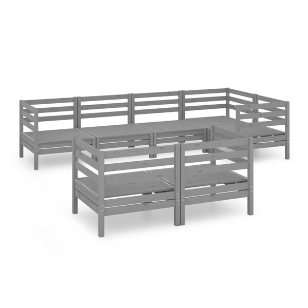 vidaXL 7 Piece Garden Lounge Set Solid Wood Pine Grey
