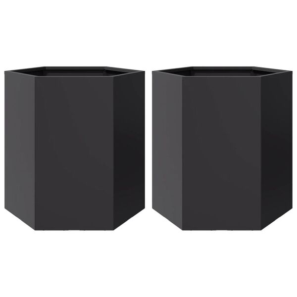 vidaXL Garden Planter 2 pcs Black Hexagon 46x40x45 cm Steel