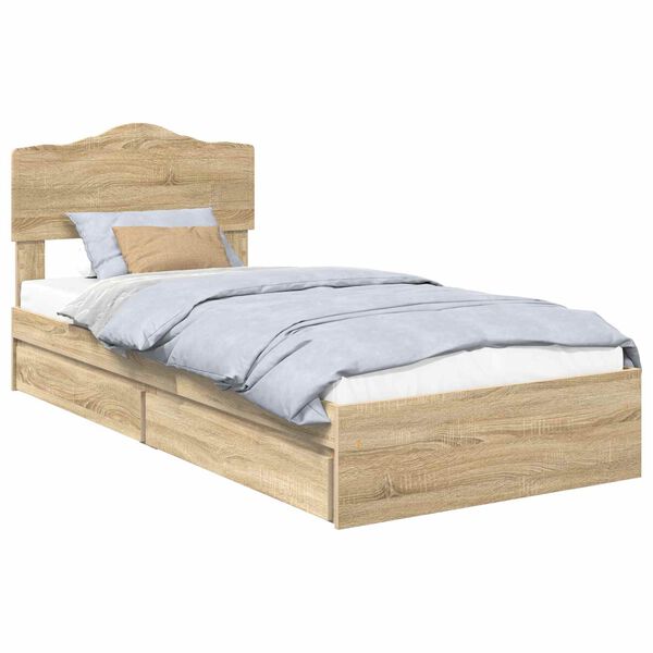 vidaXL Storage Bed with Drawer Sonoma Oak 70 x 190 cm Engineered Wood