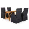 vidaXL 5 Piece Garden Dining Set with Cushions Black Poly Rattan