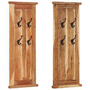 vidaXL Coat Rack | Set of 2 | Varied wood grain | Solid acacia wood | 38x100 cm