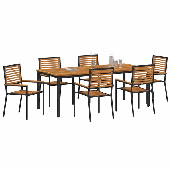 vidaXL Garden Dining Set 7 pcs Black Poly Rattan
