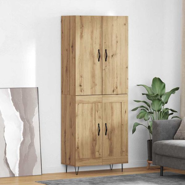 vidaXL Highboard 2 pcs Artisan Oak Engineered Wood and Glass