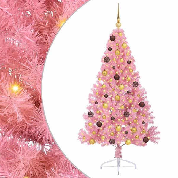 vidaXL Artificial Pre-lit Christmas Tree with 300 LEDs Pink 180 cm PVC