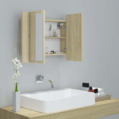vidaXL LED Bathroom Mirror Cabinet Sonoma Oak 60x12x45 cm Acrylic
