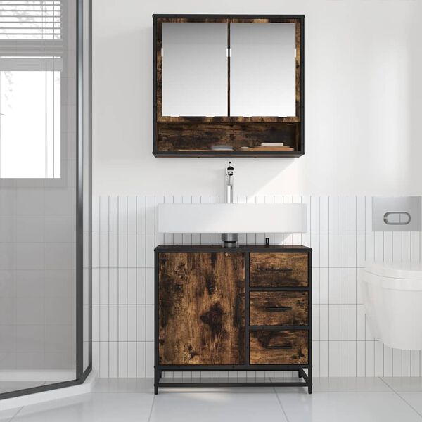vidaXL Bathroom Sink Cabinet Smoked Oak 65x33x60 cm Engineered Wood