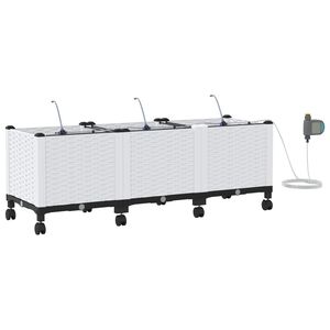 vidaXL Garden Planter with Irrigation&Wheels 3 pcs White PP