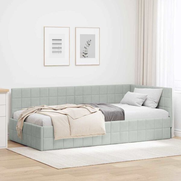 vidaXL Corner Bed Frame Light Grey 90 cm x 190 cm Velvet
