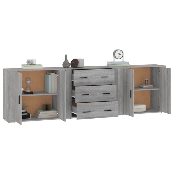 vidaXL Sideboards 3 pcs Grey Sonoma Engineered Wood