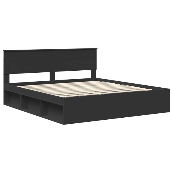 vidaXL Bed Frame with Headboard Black 200 x 200 cm Engineered wood