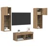 vidaXL TV Wall Cabinets Wall-mounted 4 pcs Black Oak Engineered Wood