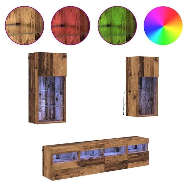 vidaXL TV Wall Units with LED Old Wood Engineered Wood