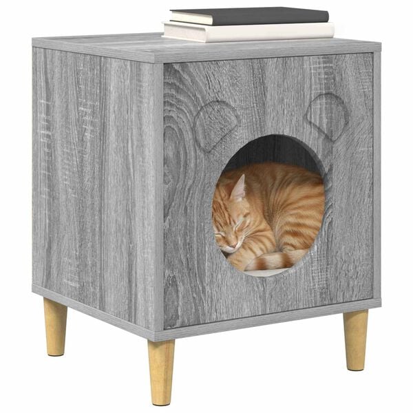 vidaXL Cat House Grey Sonoma 42.5 x 40 x 52.5 cm Engineered Wood