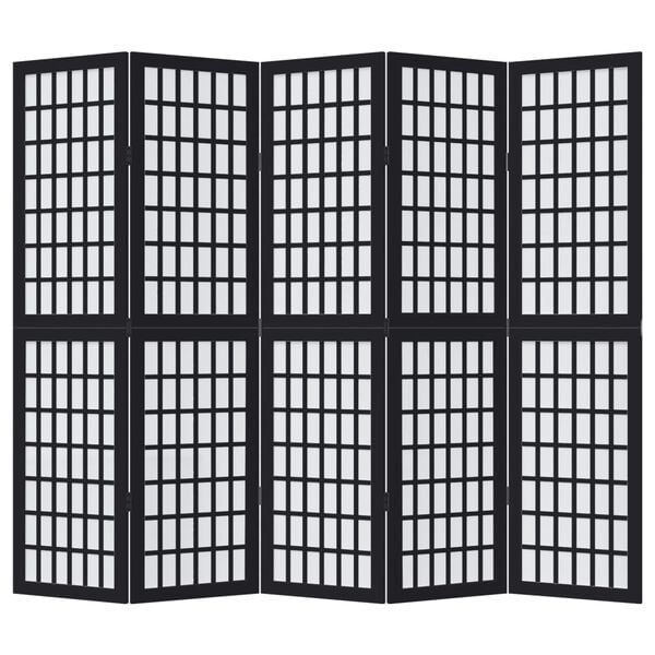 vidaXL Room Divider 5 Panels Black Solid Wood Paulownia