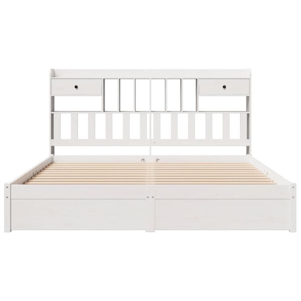 vidaXL Bookcase Bed without Mattress White 180x200cm Super King Solid Wood Pine