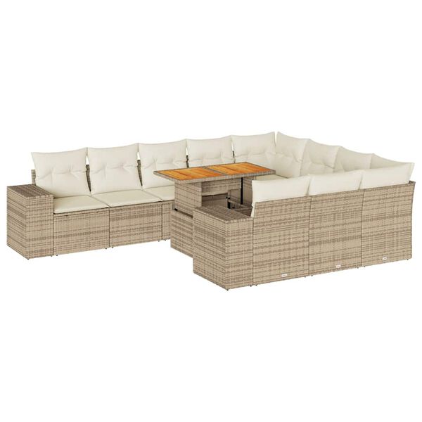 vidaXL 10 Piece Garden Sofa Set with Cushions Beige Poly Rattan Acacia