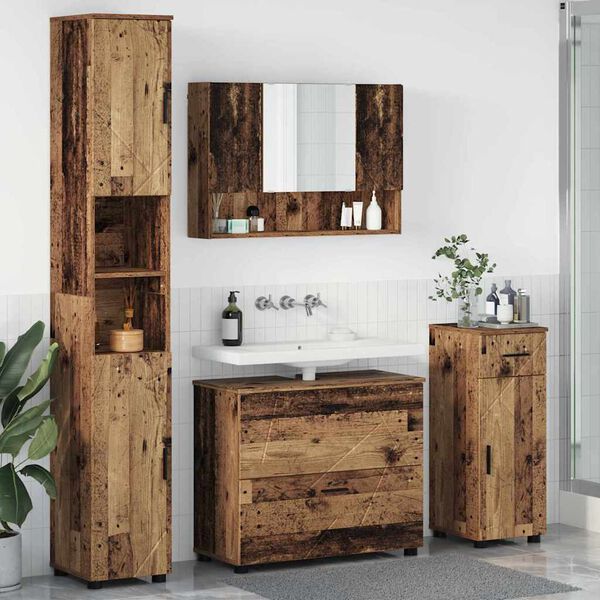 vidaXL Bathroom Furniture Set 4 pcs Old Wood Engineered Wood and Metal