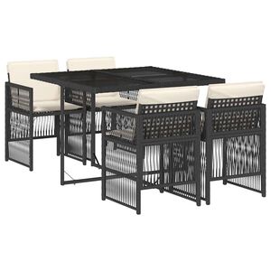 vidaXL 5 Piece Garden Dining Set with Cushions Black Poly Rattan