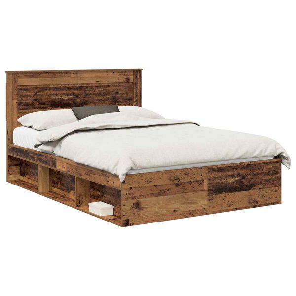 vidaXL Bed Frame with Headboard Old Wood 150 x 200 cm Solid Pine Wood