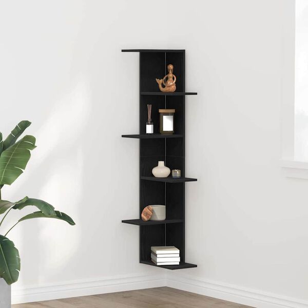 vidaXL Wall Corner Shelf with Shelf Black oak 36.5 x 36.5 x 140 cm