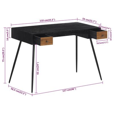 vidaXL Desk 117x56.5x75 cm Solid Reclaimed Teak