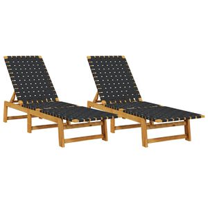 vidaXL Sun Loungers 2 pcs Black Solid Wood Acacia and Fabric