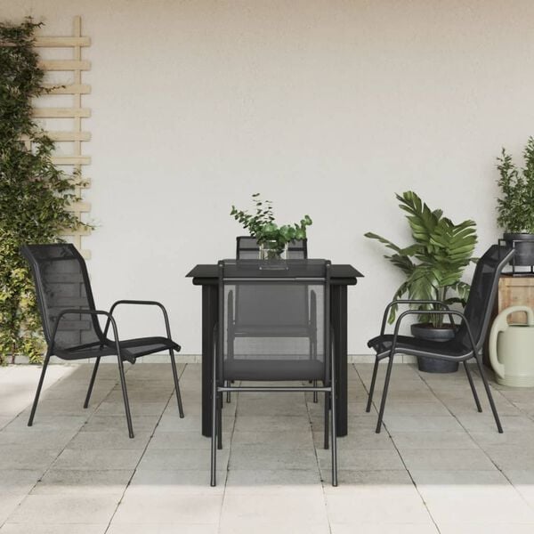 vidaXL 5 Piece Garden Dining Set Black Steel and Textilene