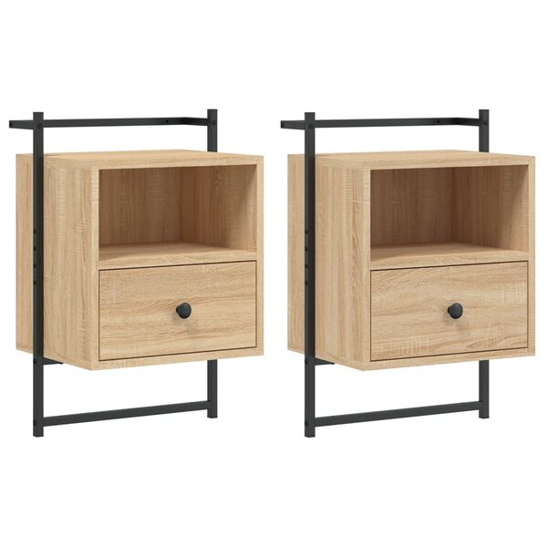 vidaXL Bedside Cabinets Wall-mounted 2 pcs Sonoma Oak 40x30x61 cm Engineered Wood