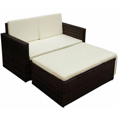 vidaXL 2 Piece Garden Lounge Set with Cushions Poly Rattan Brown