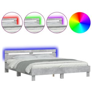 vidaXL Bed Frame with LED without Mattress Concrete Grey 180x200 cm Super King
