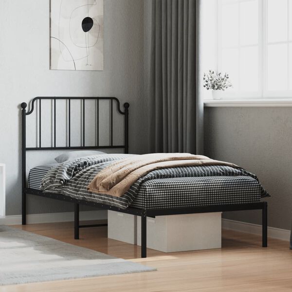 vidaXL Metal Bed Frame without Mattress with Headboard Black 90x200cm