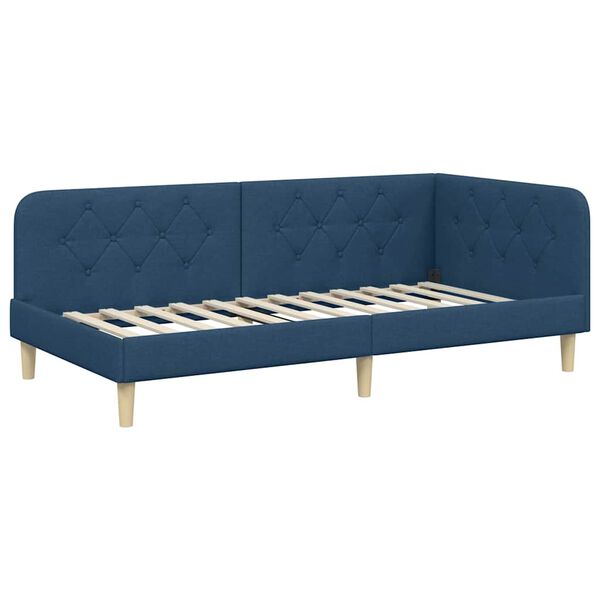 vidaXL Corner Bed Frame with Headboard Blue 90 x 200 cm Fabric