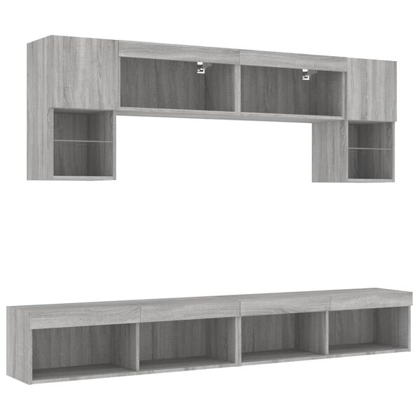 vidaXL 6 Piece TV Wall Units with LED Grey Sonoma Engineered Wood