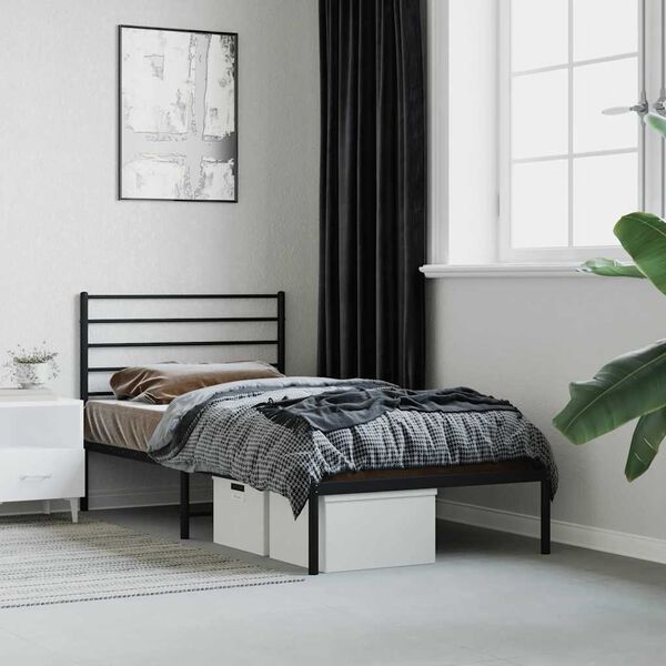 vidaXL Metal Bed Frame without Mattress with Headboard Black 75x190cm