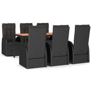 vidaXL 7 Piece Garden Dining Set Black Poly Rattan&Solid Wood Acacia