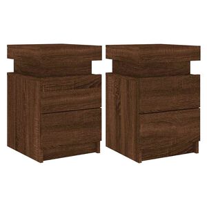 vidaXL Bedside Cabinets with LED Lights 2 pcs Brown Oak 35x39x55 cm